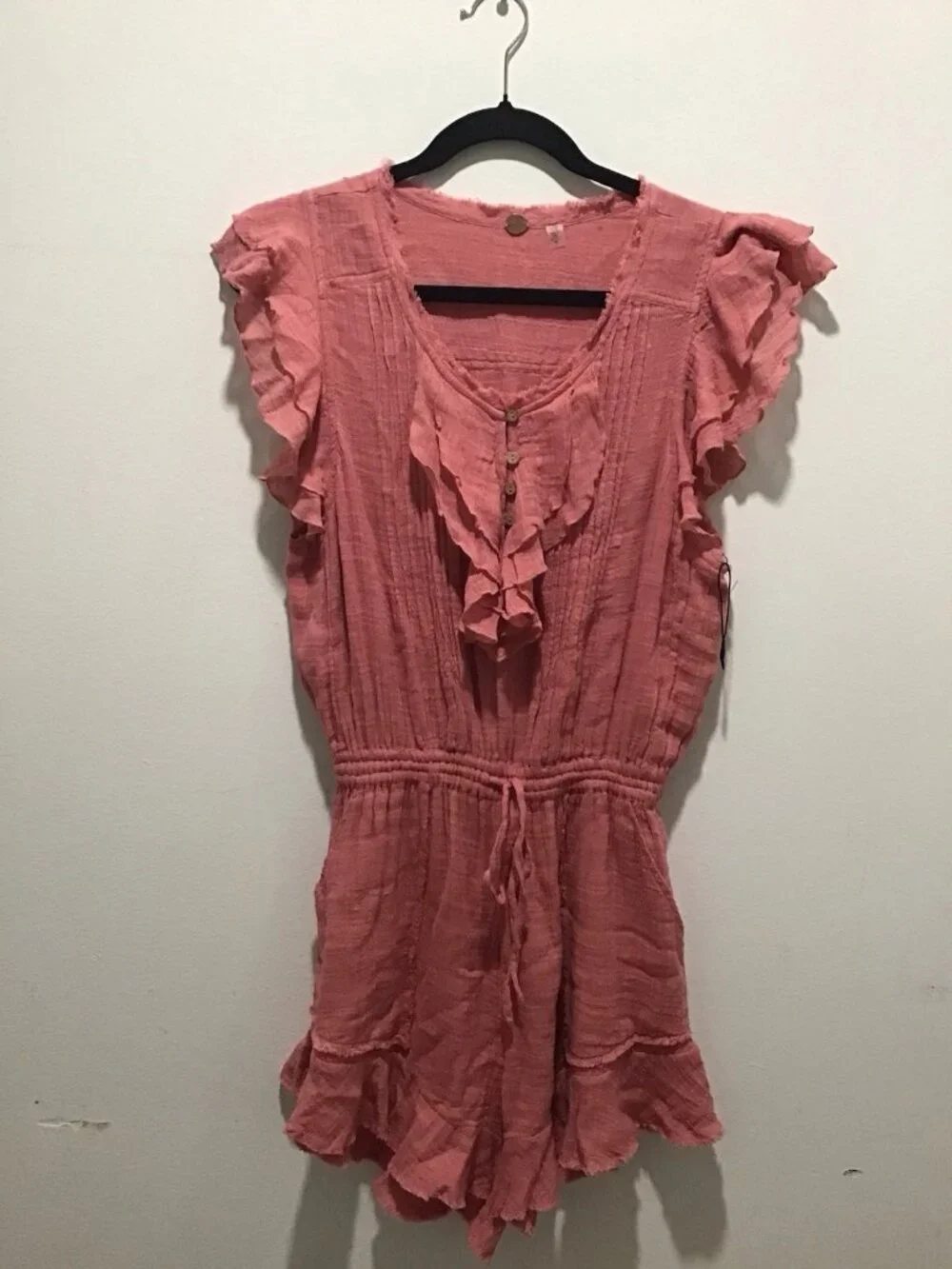 Free People FP One Naya Romper Cap Sleeve Rose Pink Ruffle Endless Summer New S